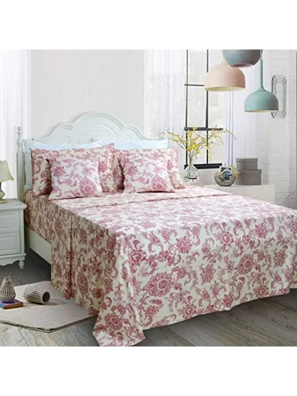 Elegant Red Floral Bedding Set | 800 Thread Count Egyptian Cotton | King Size